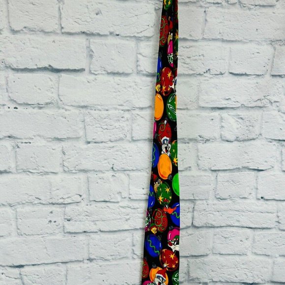 Vintage Looney Tunes Mania Silk Tie Mens 1994 Christmas Ornaments Bugs Bunny - Picture 3 of 4